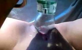 Naughty Amateur Chick Buries A Bottle Inside Her Pussy
